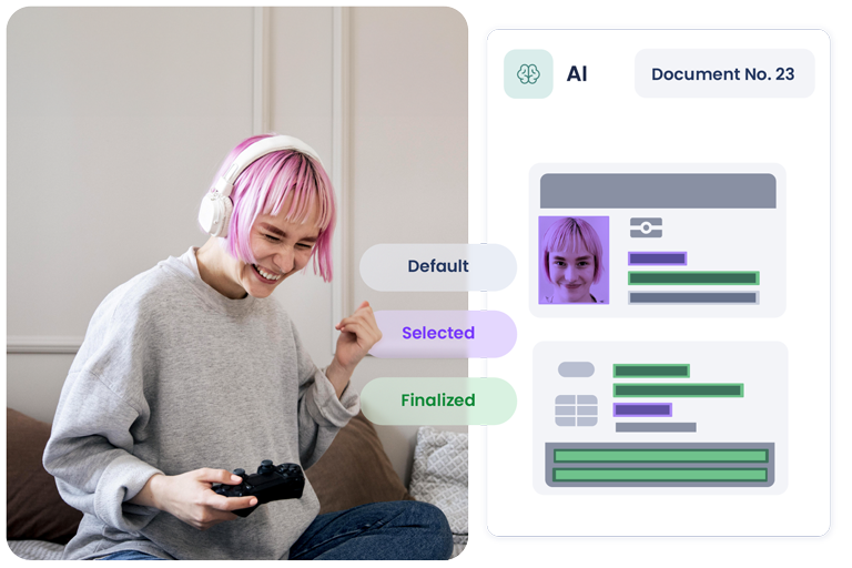 Happy young girl, who has verified her identity, playing video-games