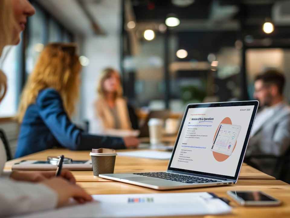 Portátil en primer plano con datos sobre KPIs