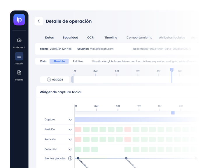 Detalle de una operación en Facephi Identity Platform